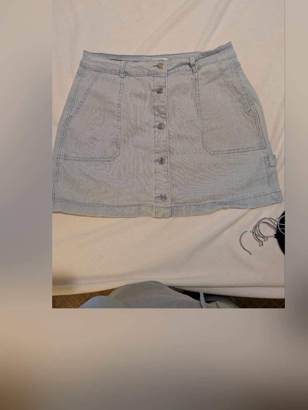 Thread & Supply Light Blue Button-Front Mini Skirt